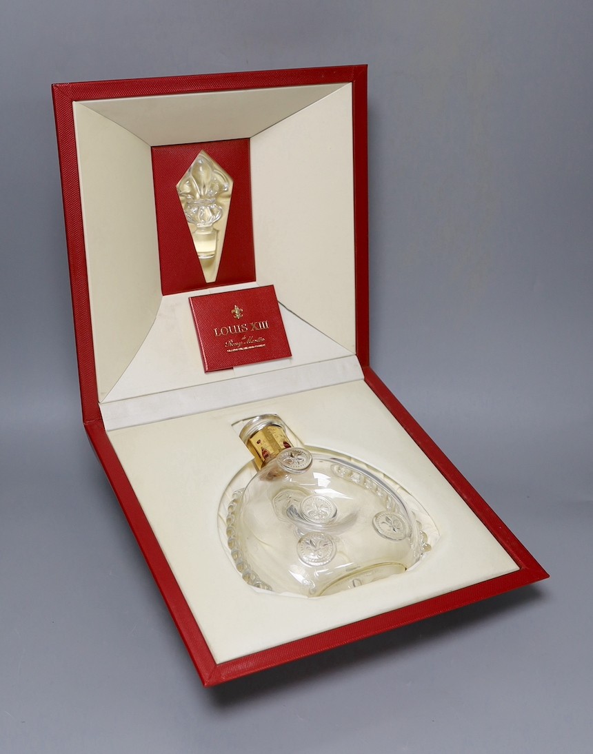 An empty bottle of Louis XIII Remy Martin Grande Champagne Cognac, carafe number DK3774 with original fitted case, stopper and box.